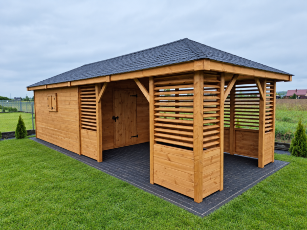 Domek narzędziowy z altaną Oktawian 3x8 m