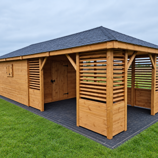 Domek narzędziowy z altaną Oktawian 3x8 m