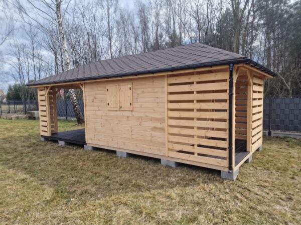 Domek narzędziowy z drewutnią i altaną Igor 3x7.5 m