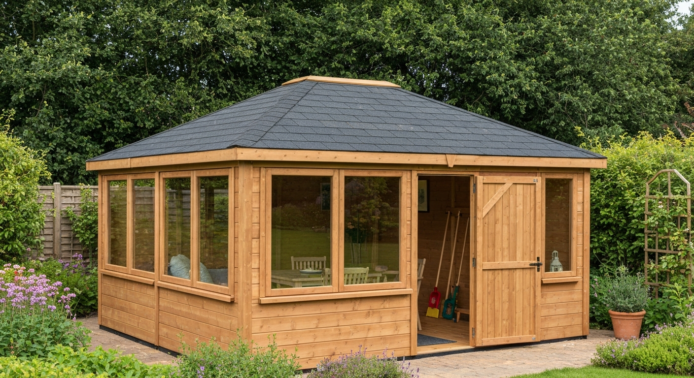 Altana z domkiem narzędziowym - wygodne miejsce na sprzęt ogrodowy i zimowe akcesoria 2