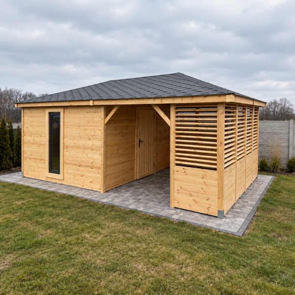 Domek narzędziowy z altaną Oktawian II 4x6 m